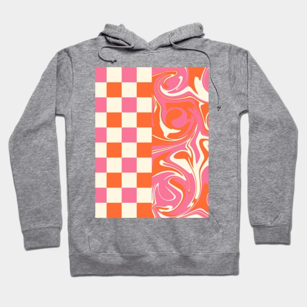 Checks and Swirls - Pink, Orange and Cream Hoodie by LAEC